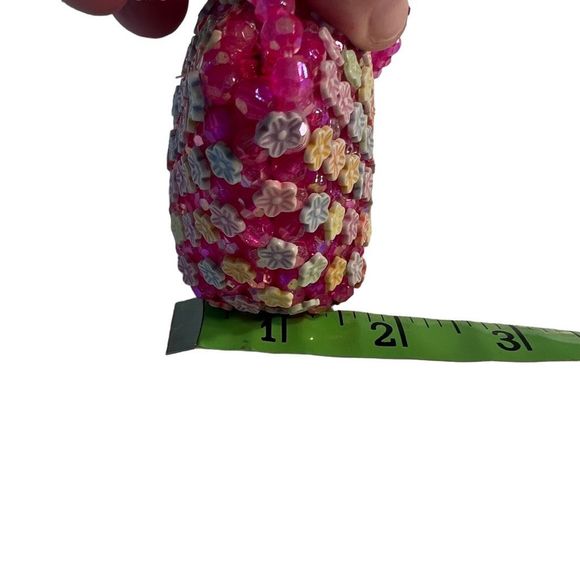 Vintage Tiny Pink Beaded Colorful Floral Purse With Long Strap Girls & Women - Picture 8 of 9